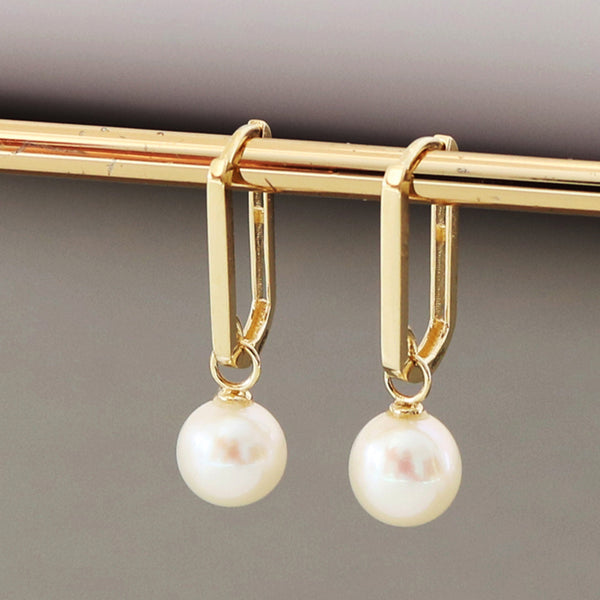 PE0062 925 Sterling Silver Geometry Freshwater Pearls Chunky Drop Hoop Earrings