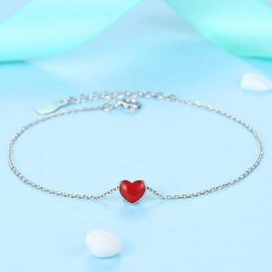 YS1285 925 Sterling Silver Red & Warm Love Heart Bracelet