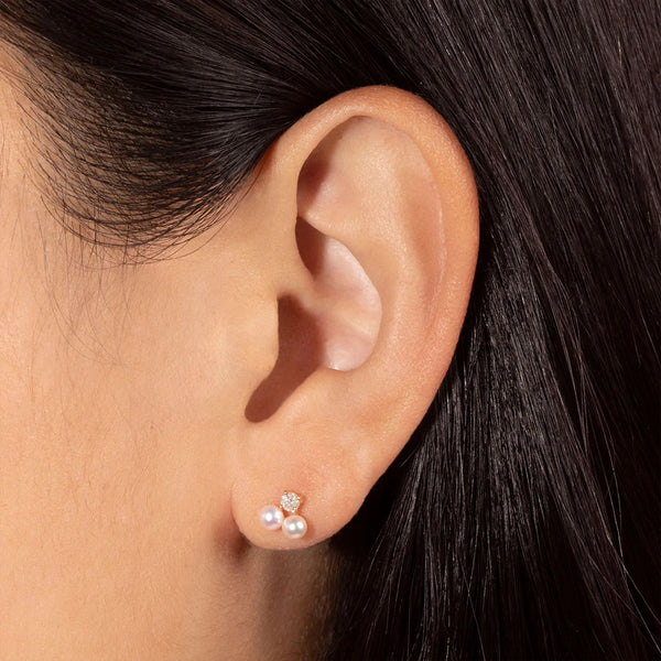 PE0006 925 Sterling Silver Trio Freshwater Pearl CZ Stud Earrings