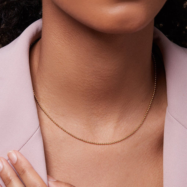 FX0646 925 Sterling Silver Gold Ball Slim Chain Necklace