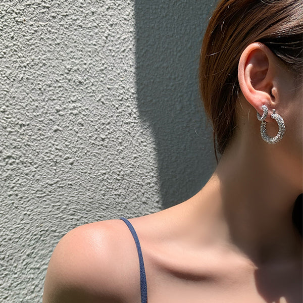 FE1187 925 Sterling Silver Pave Diamond Big Hoops Earrings