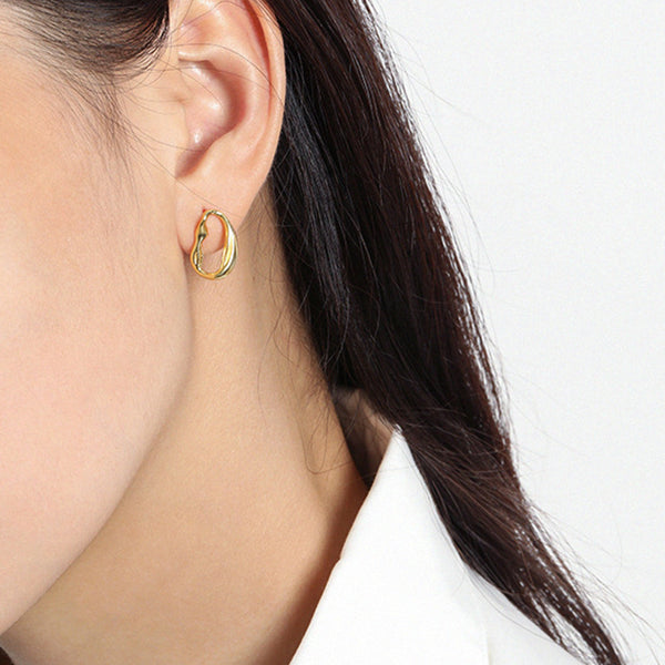 RHE1076 925 Sterling Silver Interlock Irregular Hoop Women Earrings