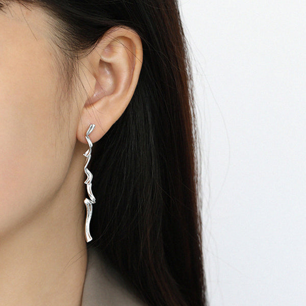 RHE1096 925 Sterling Silver Long & Short Irregular Bar Stud Earring For Daily