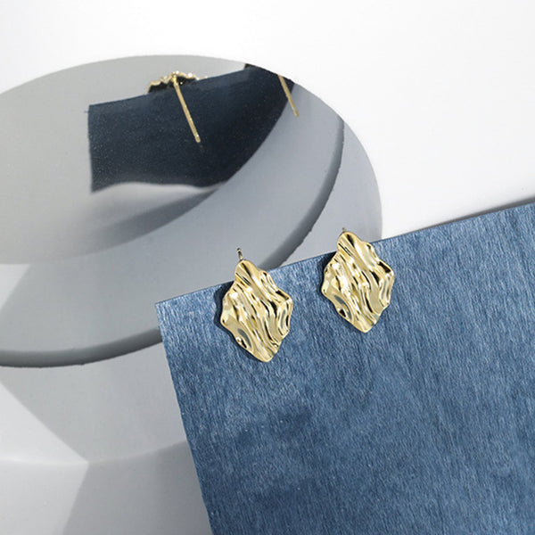 RHE1094 925 Sterling Silver Texture Gold Women Stud Earrings