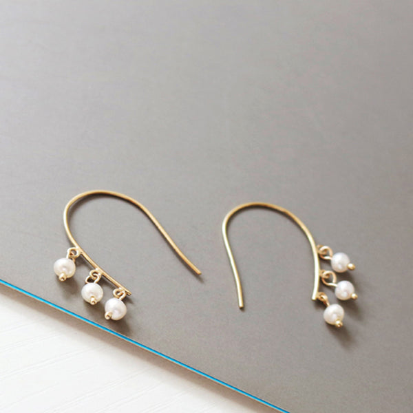 PE0056 925 Sterling Silver Freshwater Pearl Drop Hoop Earrings For Women