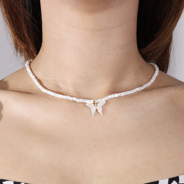 PN0006 925 Sterling Silver Dainty Butterfly 4MM Pearl Necklace