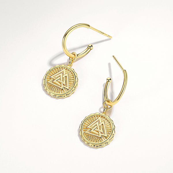 FE1882 925 Sterling Silver Vailnut Round Dangle Hoop Earring