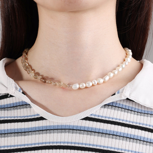 PN0022 925 sterling silver Copper Hair Crystal & Freshwater Pearl Necklace