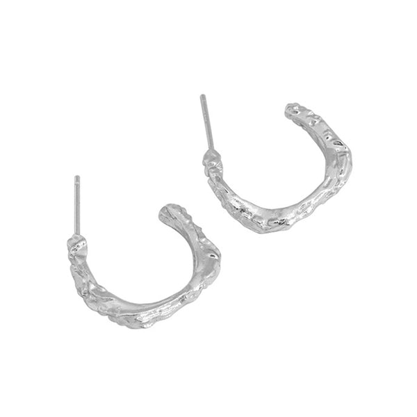 RHE1086 925 Sterling Silver Hammered Simple Women Hoop