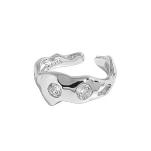 RHJ1123 925 Sterling Silver Bezel Cubic Zirconia Irregular Ring