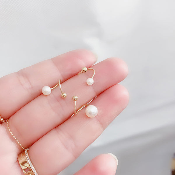 PE0049 925 Sterling Silver Spiral Pearl Barbell Earrings