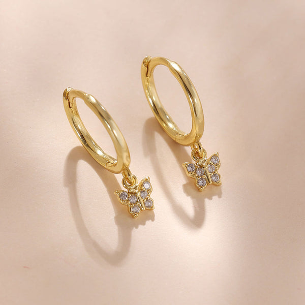 YHE0460 925 Sterling Silver Pave 5A Cubic Zirconia Butterfly Dangle Earrings