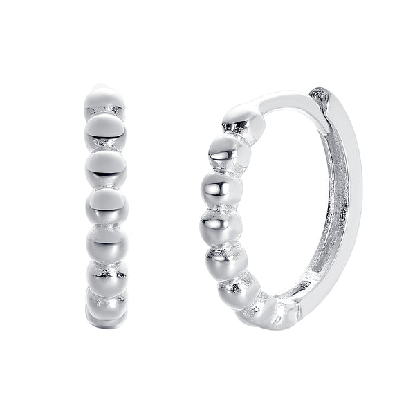 FE0724 925 Sterling Silver Beaded Hoops Earrings