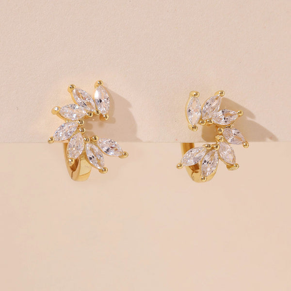 YHE0210 925 Sterling Silver Stacked CZ Flower Women Hoops Earring