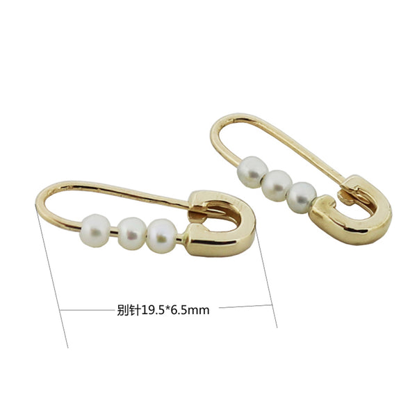 PE0098 925 Sterling Silver White Round Pearl Paperclip Hoop Earring