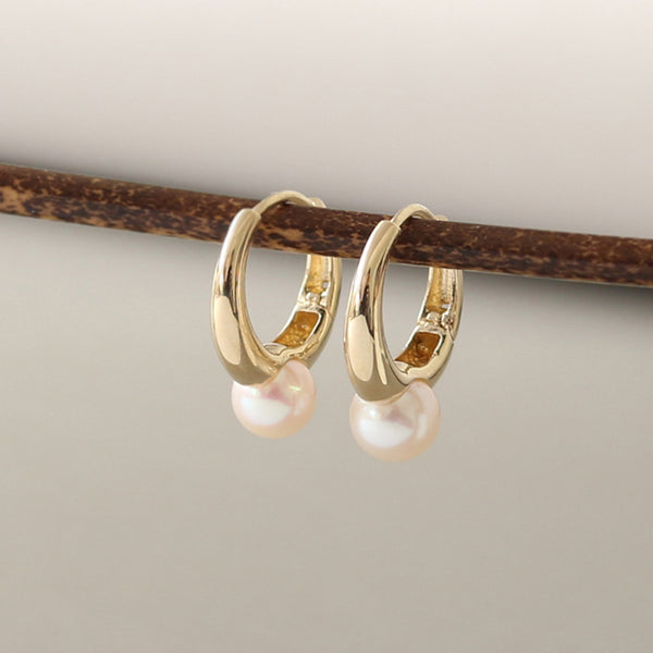 PE0084 925 Sterling Silver Classic Freshwater Pearl Huggie Hoop Earring