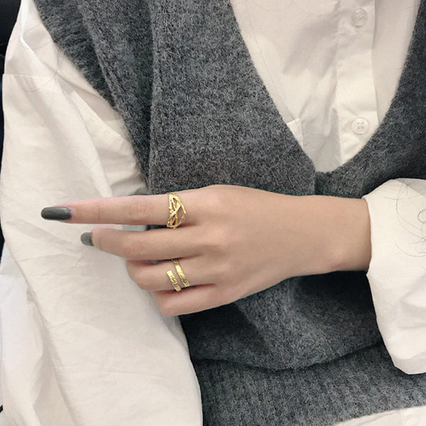 RHJ1131 925 Sterling Silver Irregular Texture Open Ring