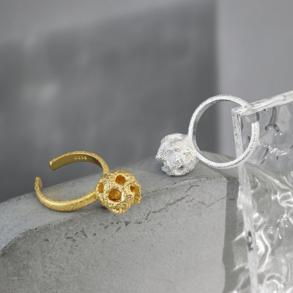 RHJ1119 925 Sterling Silver Textured Hollow Ball Women Open Ring