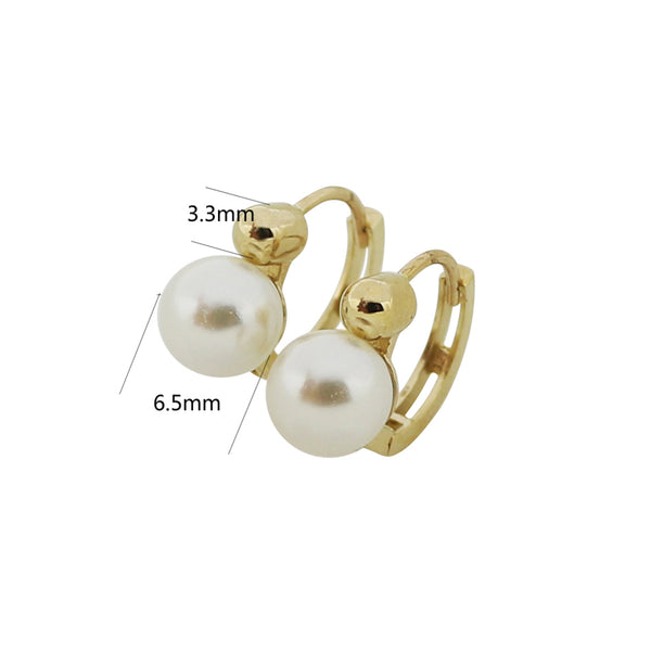 PE0097 925 Sterling Silver Round Plump Pearl Huggie Hoop Earrings
