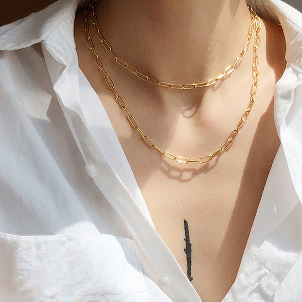 FX0384 925 Sterling Silver Muse Paper Clip Chain Necklace