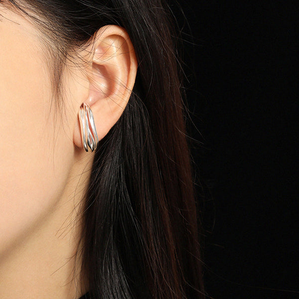 RHE1088 925 Sterling Silver Triple Band Earrings For Girls