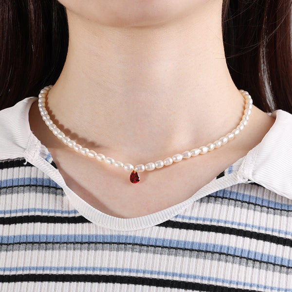 PN0064 925 Sterling Silver Freshwater Pearl And Waterdrop CZ Stone Necklace