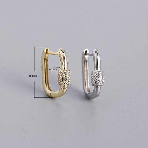YHE0345 925 Sterling Silver Danity Cubic Zirconia Carabiner Hoop Earrings