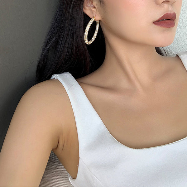 FE1187 925 Sterling Silver Pave Diamond Big Hoops Earrings