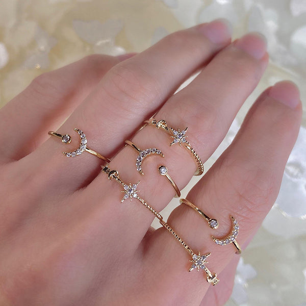 FJ0660 925 Sterling Silver Moon Cubic Zircon Ring