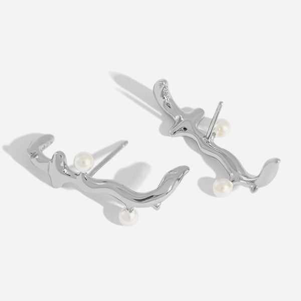 RHE1100 925 Sterling Silver Irregular Bar Single Pearl Stud For Women
