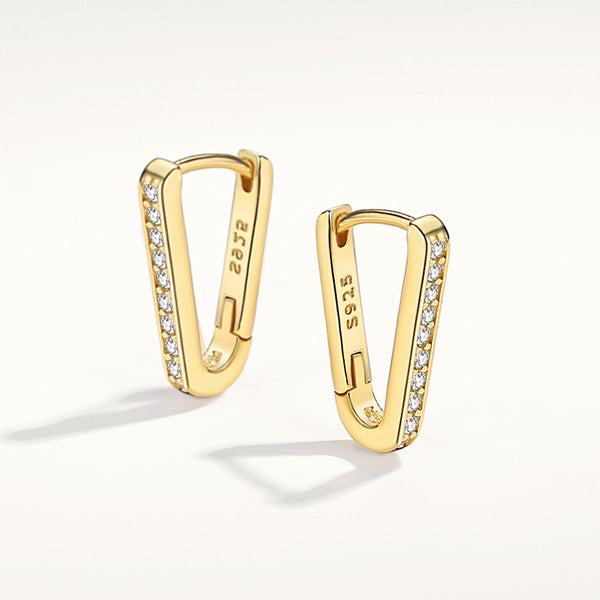 FE1876 925 Sterling Silver Triangle CZ Hoop Earring