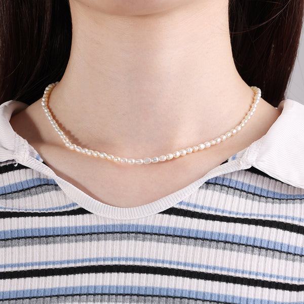 PN0032 925 sterling silver 3-3.5MM White Freshwater Pearl Women Choker Neclace