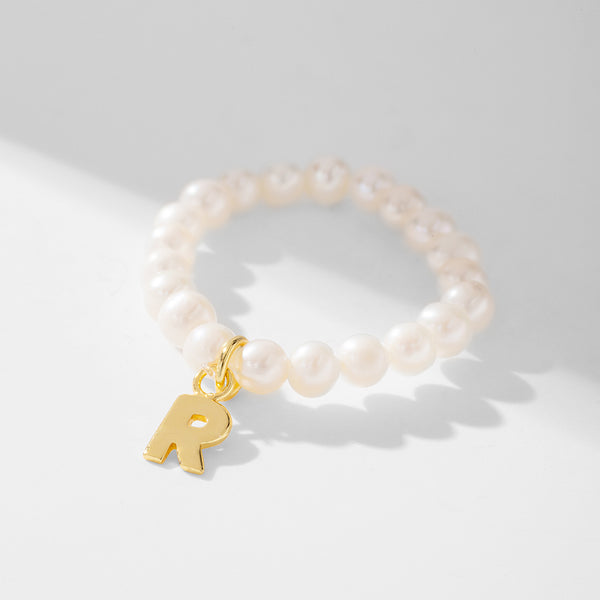 FJ0810 925 Sterling Silver Freshwater Pearl Letter A-Z Initial Ring