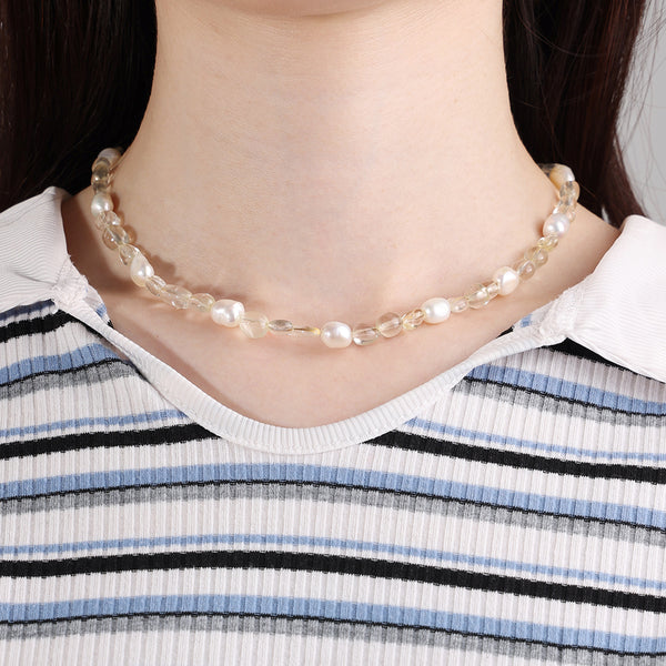 PN0010 925 Sterling Silver Dainty Crystal Women Pearl Necklace