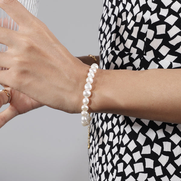 PB0035 925 Sterling Silver 8-9MM Round Freshwater Pearl Bracelet