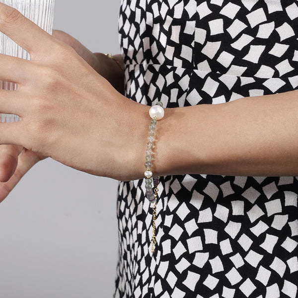 PB0025 925 Sterling Silver Freshwater Pearl & Glitter Stone Bracelets