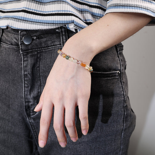 PB0010 925 Sterling Silver Rainbow Stone Bead Women Beacelet