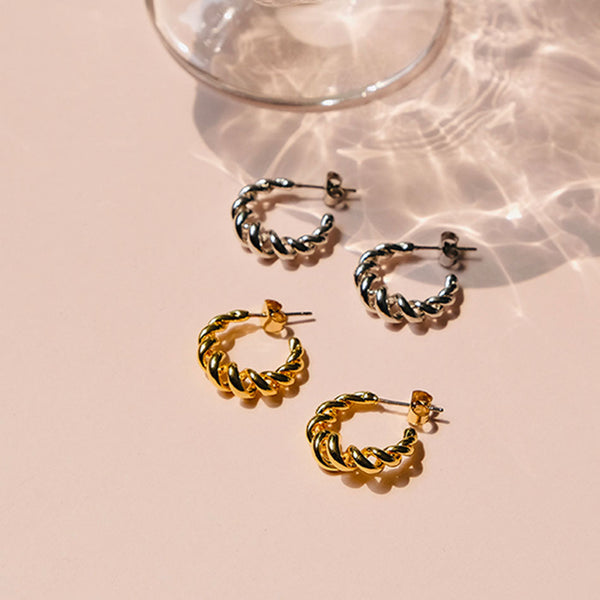 FE1185 925 Sterling Silver Twist Big Hoop Earrings