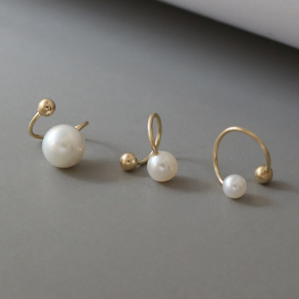 PE0049 925 Sterling Silver Spiral Pearl Barbell Earrings