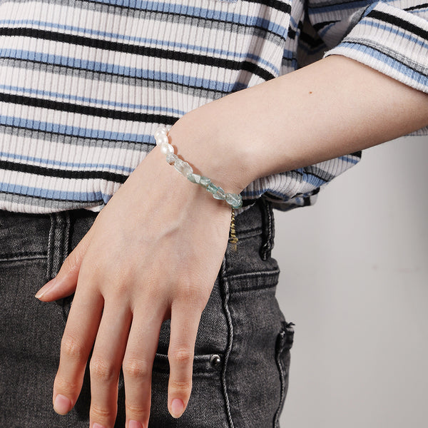 PB0015 925 Sterling Silver Blue Apatite Stone And Freshwater Pearl Bracelet