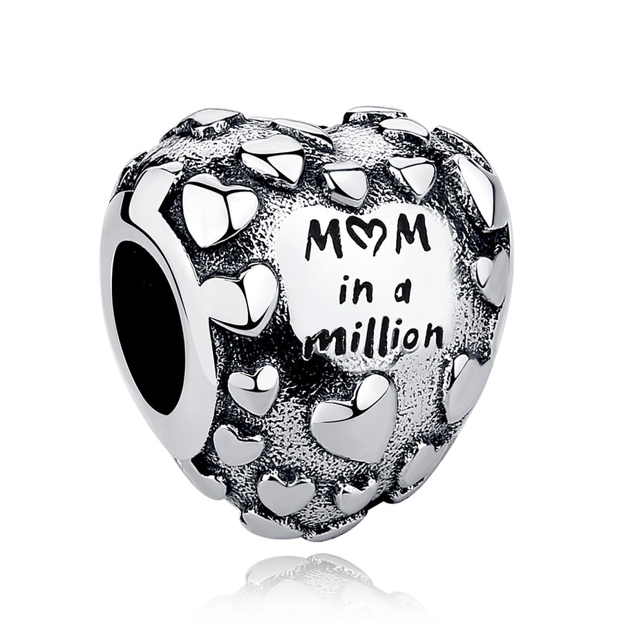 PY1855 925 Sterling Silver Mom in a million heart charm bead