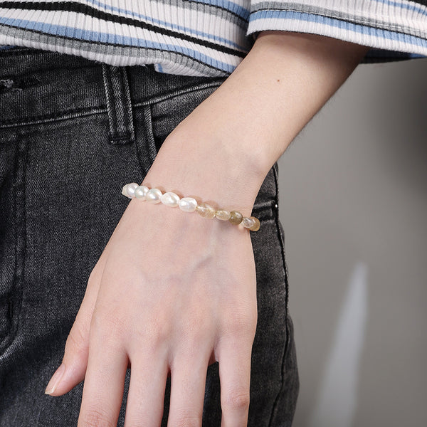 PB0016 925 Sterling Silver Trendy Copper Hair Crystal Freshwater Pearl Bracelet