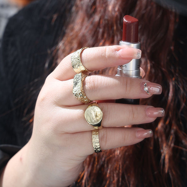 FJ0821 925 Sterling Silver Textured Lava Signet Ring For Women