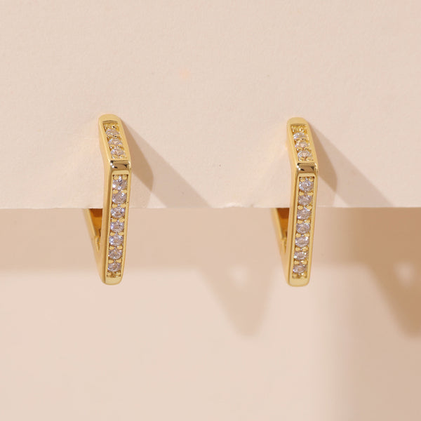 YHE0213 925 Sterling Silver Geometric Quadrilateral CZ Hoop Earring