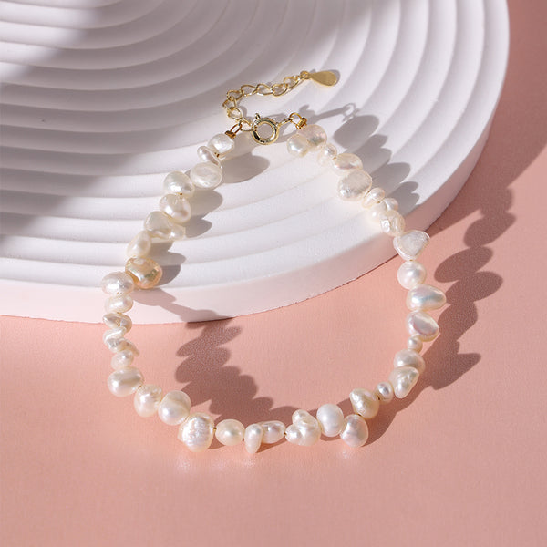 PB0021 925 Sterling Silver Baroque Pearl Women Bracelet