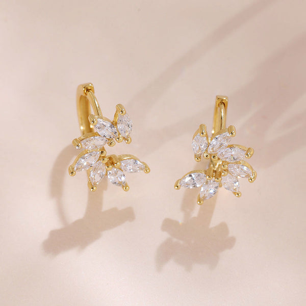 YHE0210 925 Sterling Silver Stacked CZ Flower Women Hoops Earring