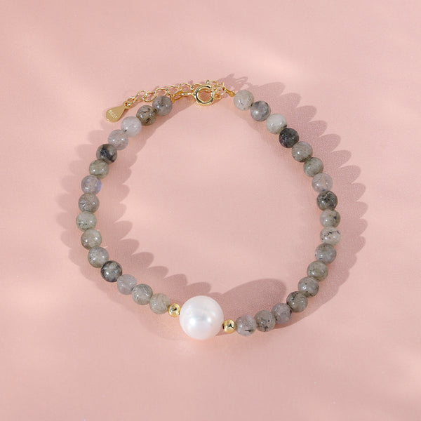PB0025 925 Sterling Silver Freshwater Pearl & Glitter Stone Bracelets
