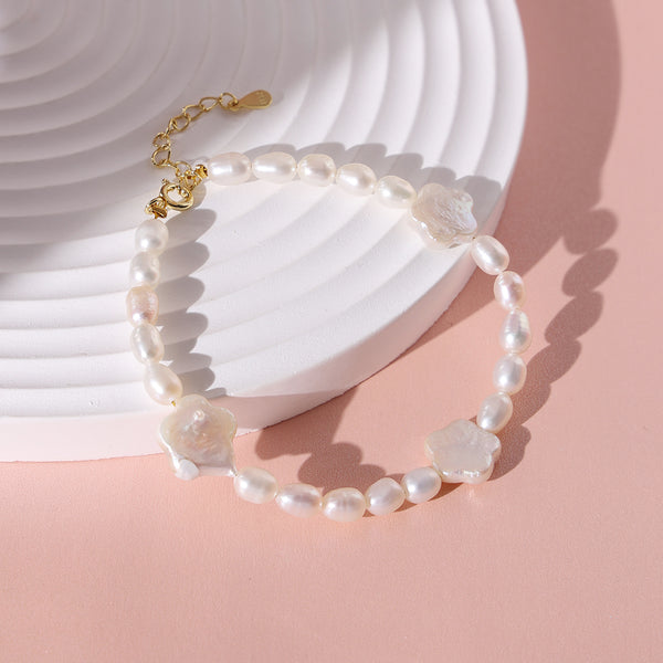 PB0043 925 Sterling Silver Flower Freshwater Pearl Bracelets