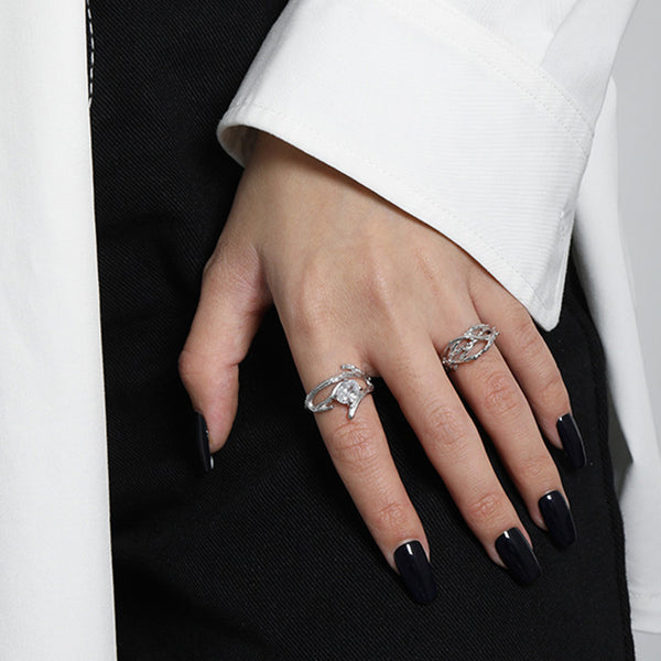 RHJ1122 925 Sterling Silver Rattan Texture CZ Open Ring