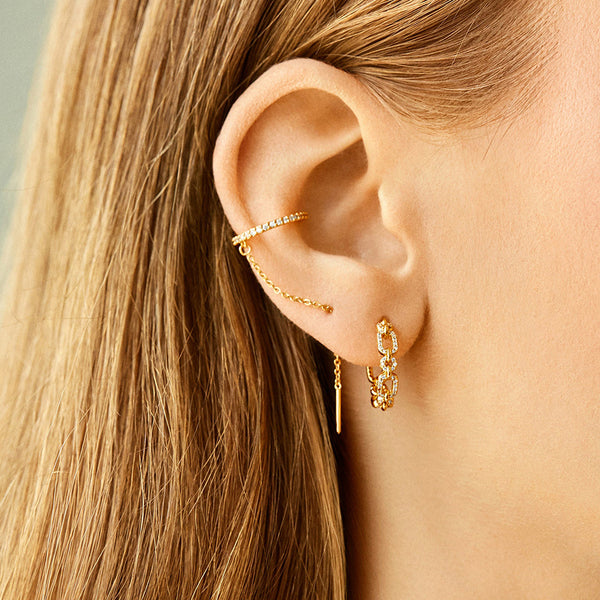 FE1964 925 Sterling Silver Trendy Link CZ Open Hoop Earrings For Women